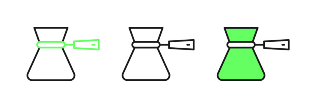 Set line Coffee turk icon isolated on white background. Coffee cezve. Vector