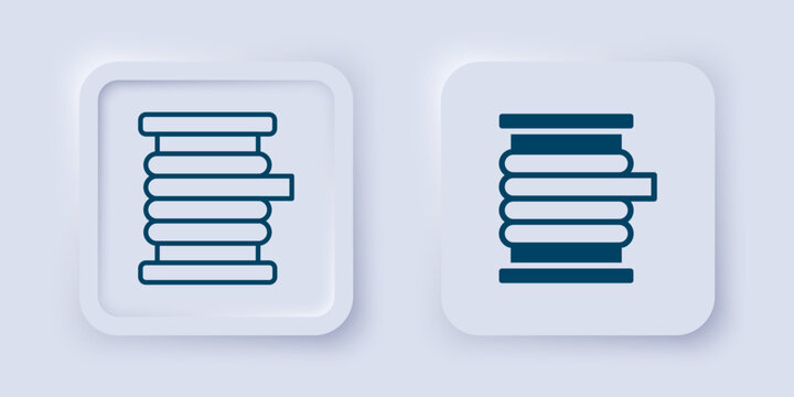 Filled and outline Wire electric cable on a reel or drum icon isolated on grey background. Square button. Vector