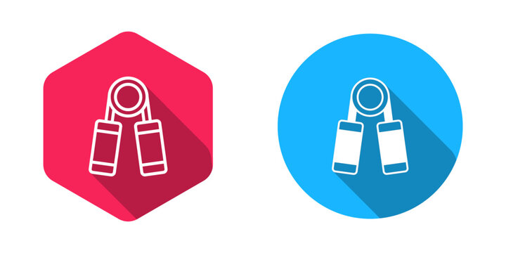 Filled and outline Sport expander icon isolated with long shadow background. Sport equipment. Vector