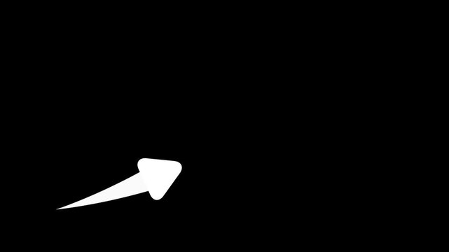 "Minimalist Animated White Business Growth Arrow Icon Moving Upward on Black Background for Financial Success, Market Progress, Corporate Achievement, Economic , and Stock Trading Presentation.