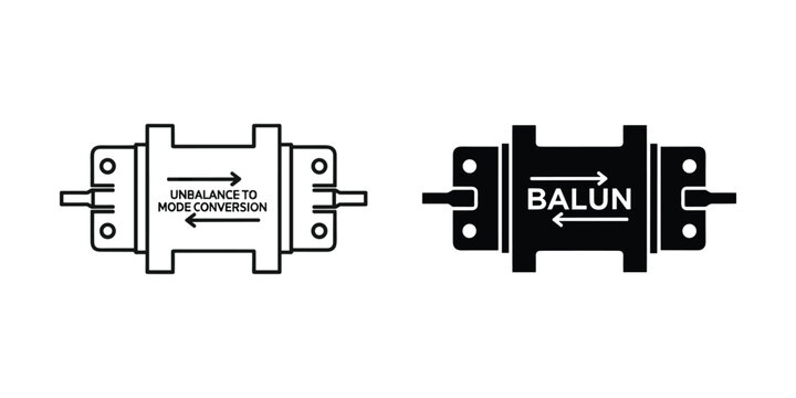Electronic balun transformer in line with signal conversion diagram for radio antenna use