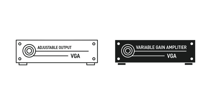 Two VGA signal amplifiers with adjustable output on white background clean vector illustration