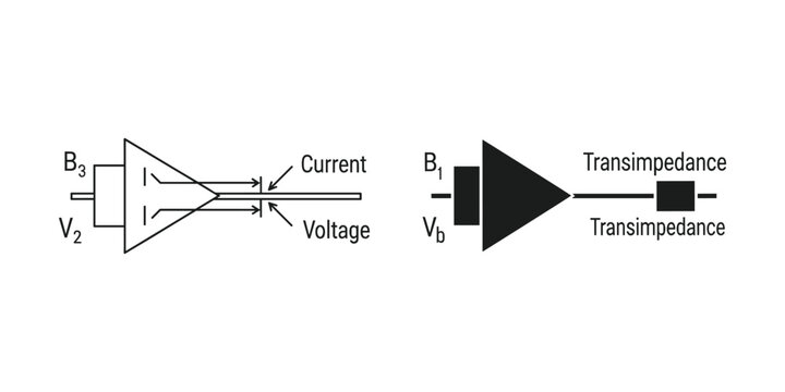 Electronic schematic diagram of transimpedance amplifier with voltage and current inputs