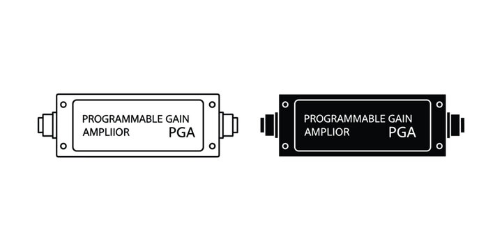 Electronic component programmable gain amplifier module in white and black vector illustrations