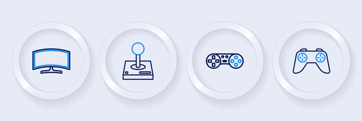 Set line Game controller or joystick, Joystick for arcade machine and Computer monitor icon. Vector © Iryna