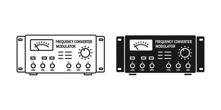Electronic frequency converter modulator with analog meter and knobs on white background