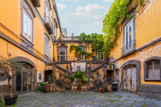 Colorful street view in Naples City of Italy