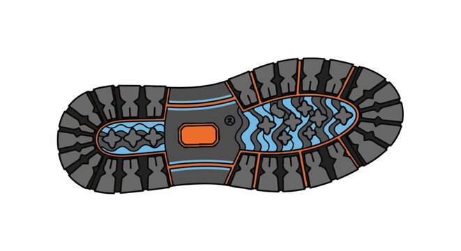 Detailed illustration of a heavy-duty boot sole with deep tread for traction and grip