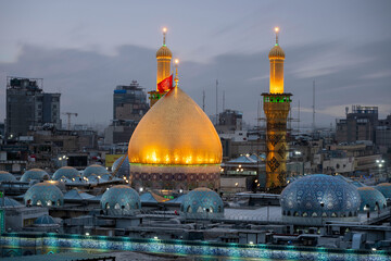 Karbala, Iraq - December 27, 2025: Aerial view of Imam Hussain and Hazrat abbas shrine in Karbala Iraq © hasan