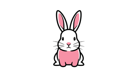 Fototapeta premium Cute cartoon white rabbit with pink ears and feet.