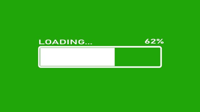 Abstract a beautiful white glowing loading bar icon animation with progress loading bar 0-100 percent and a check mark icon with write done on green background.