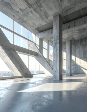 Modern Concrete Architecture with Large Windows and Natural Light.