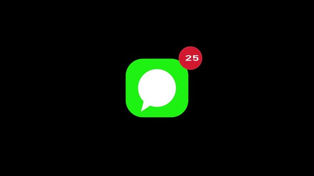 Mobile message chat app icon animation.1 to 50 incoming message displays rising notifications for missed messages.