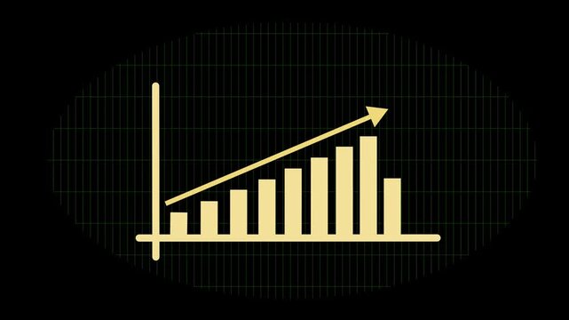 A beautiful business graph chart icon animation on black background.Abstract business arrow, financial business growing, business Income and earnings.