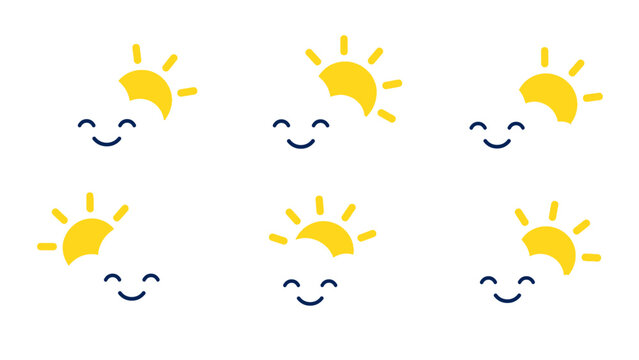 Set of cute smiling cloud and sun weather icons
