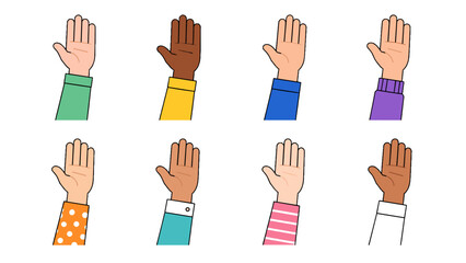 Obraz premium Set of raised hands with different skin tones and sleeves