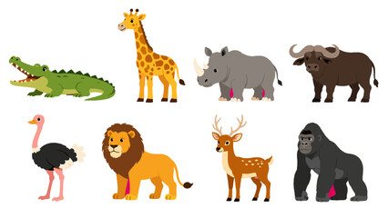 Cartoon safari and wild animals set isolated on white © Mark