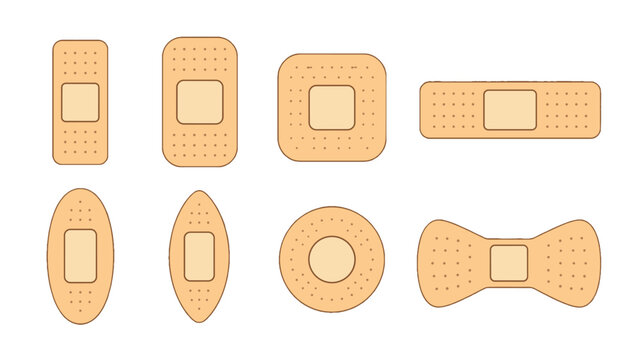 Set of adhesive bandage shapes in simple flat vector style