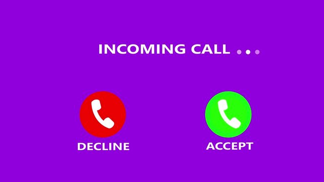 Animation of smart phone incoming call with call ring icon animation.Abstract Incoming call ring icon on purple screen background ringing,calling icon animation