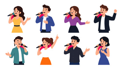 Set of cartoon singers performing with handheld microphones © Mark
