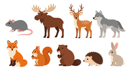 Cartoon forest animals set with moose deer wolf fox and rabbit © Mark