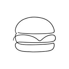 Fototapeta premium Minimalist One Line Art Hamburger Illustration on Textured Paper Background - Modern Continuous Line Drawing of a Cheeseburger for Food Branding