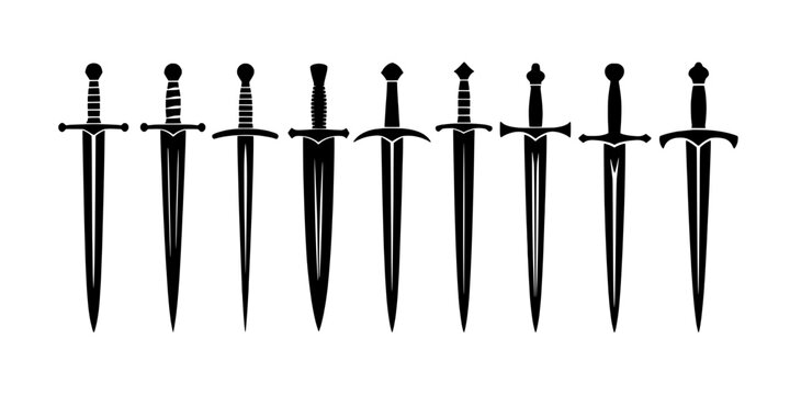 Daggers Medieval Set with Intricate Hilt Designs and Sharp Blades Featuring Weapon, Historical, Combat with Sword and Knife Elements for Black,