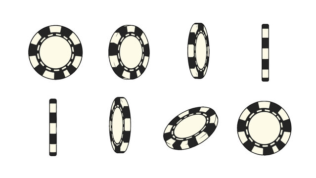 Black and white casino chip set shown from multiple angles
