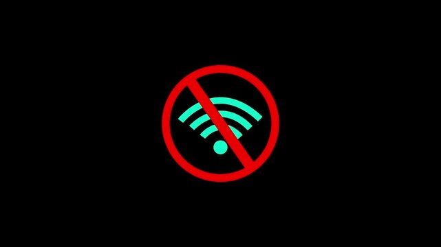 No internet wifi connection icon animation on black background.Abstract no wifi, no internet,offline,no network icon animation.
