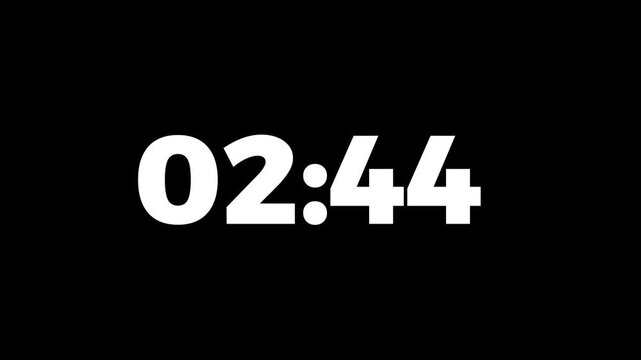 Abstract 3 minute countdown animation from 180 seconds to 0 seconds on a black background.Three minute countdown timer.