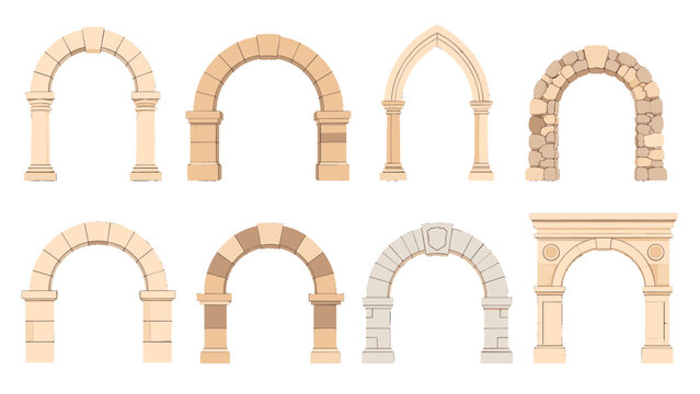 Set of decorative stone archway designs in flat vector style