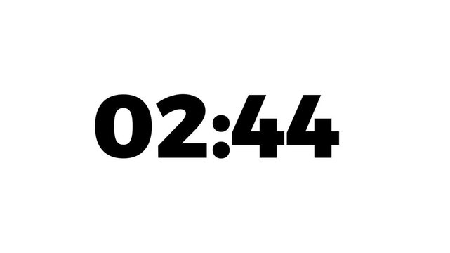 Abstract 3 minute countdown animation from 180 seconds to 0 seconds on a white background.Three minute countdown timer.