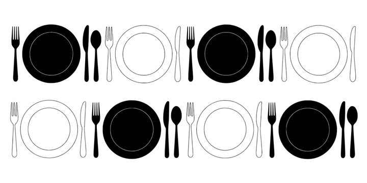 Dinnerware set with plates and utensils arranged for a meal featuring forks, knives, spoons with table setting and dining elements for cutlery,