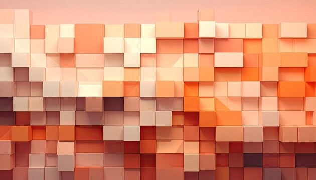 幾何学的な立方体が積み重なる、温かみのあるオレンジの3D抽象背景素材。