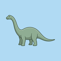 Naklejka premium A cute green long neck dinosaur stands on a blue background