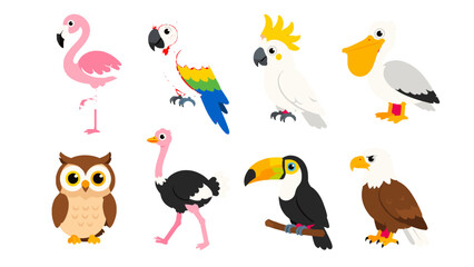Cartoon tropical and wild bird set isolated on white © Alan