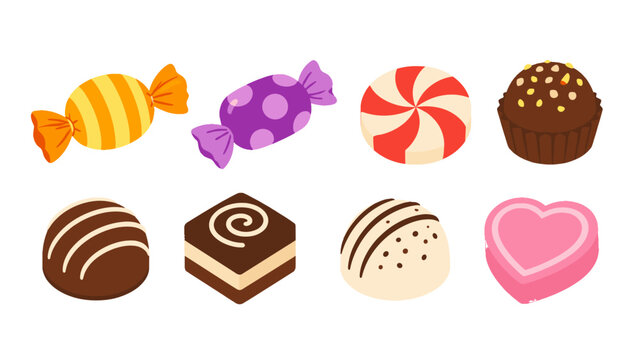 Assorted candy and chocolate sweets vector set on white