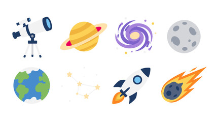 Space exploration icon set with planet rocket moon and galaxy © Alan