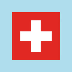 Obraz premium A bold white cross centered on a vibrant red square background