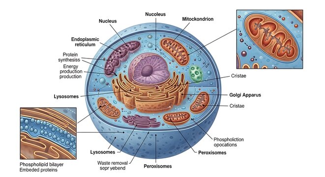 Educational diagram showing the structure of an animal cell with organelles.