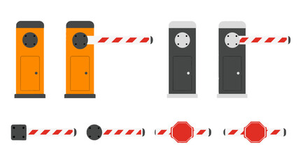 Vector set of parking barrier gate posts and striped arms © Alan