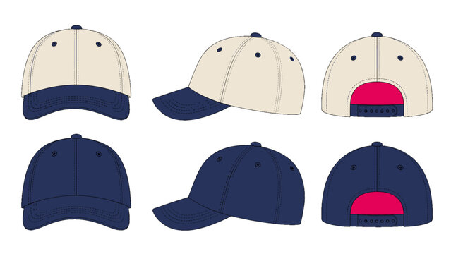Baseball cap template set with front side and back views