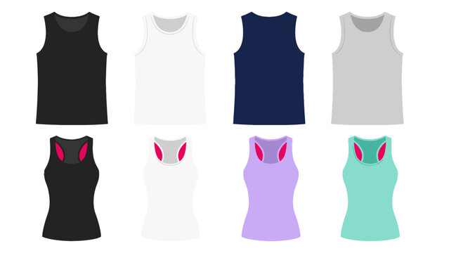 Vector set of sleeveless tank tops and racerback shirts