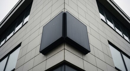 Obraz premium Modern Building Corner with Geometric Facade and Windows.