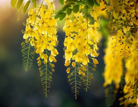 close up yellow golden shower cassia fistula flower