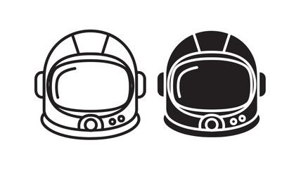 Astronaut Helmets Set, a Duo of Black and Outline Style Space Helmets Perfect for Futuristic or Scientific Design. © skakter24