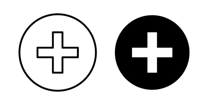 Addition icon in outline and solid style, isolated on white background. Ideal for mathematics, education, and basic calculation features in mobile and web design.