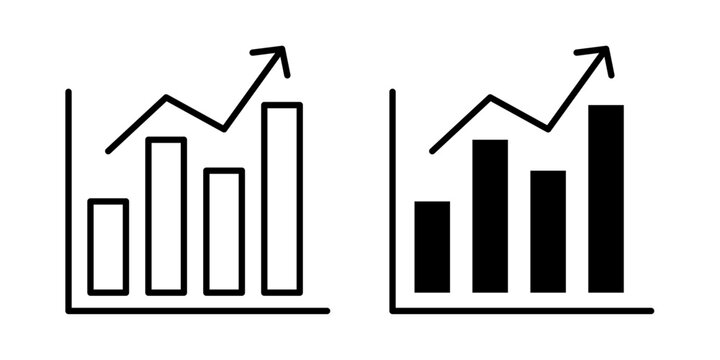 Bar chart icon in outline and solid style, isolated on white background. Perfect for business analytics, performance tracking, and data comparison features in mobile and web design