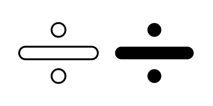 Division icon in outline and solid style, isolated on white background. Ideal for mathematics, education, and calculation features in mobile and web design.