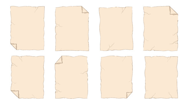 Set of blank old paper sheets with wrinkled edges